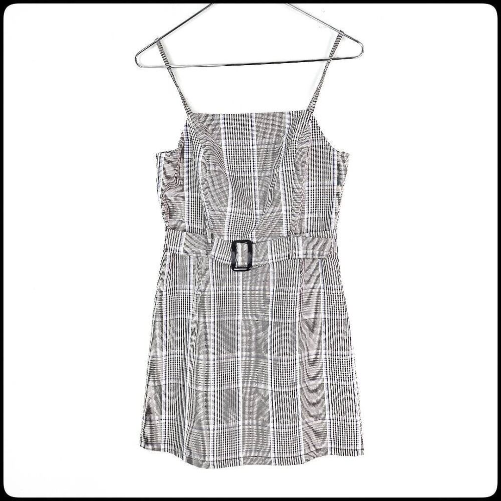 PRIMARK Gray Blue Plaid Tartan Buckled 90's Inspired Retro Mini Dress Size: 10